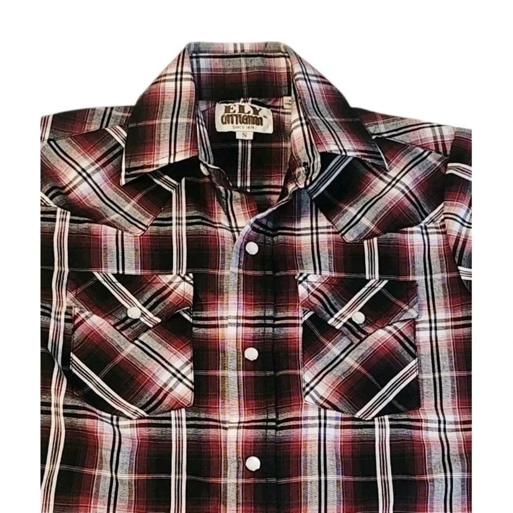 Ely‎ Cattleman Boy's Small Plaid Pearl Snap Long Sleeve Shirt